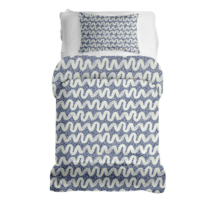 Set di biancheria da letto con coperte terapeutiche onde bianche blu