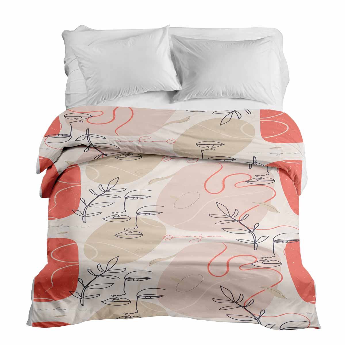 Coperta terapeutica originale - Rivestimento in cotone beige con volto astratto