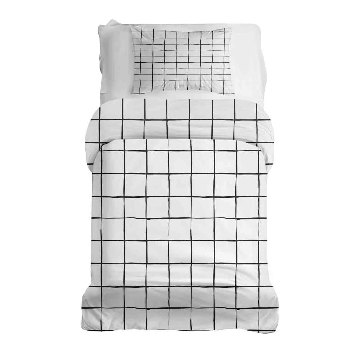 Set di biancheria da letto con coperte terapeutiche bianco con quadri neri