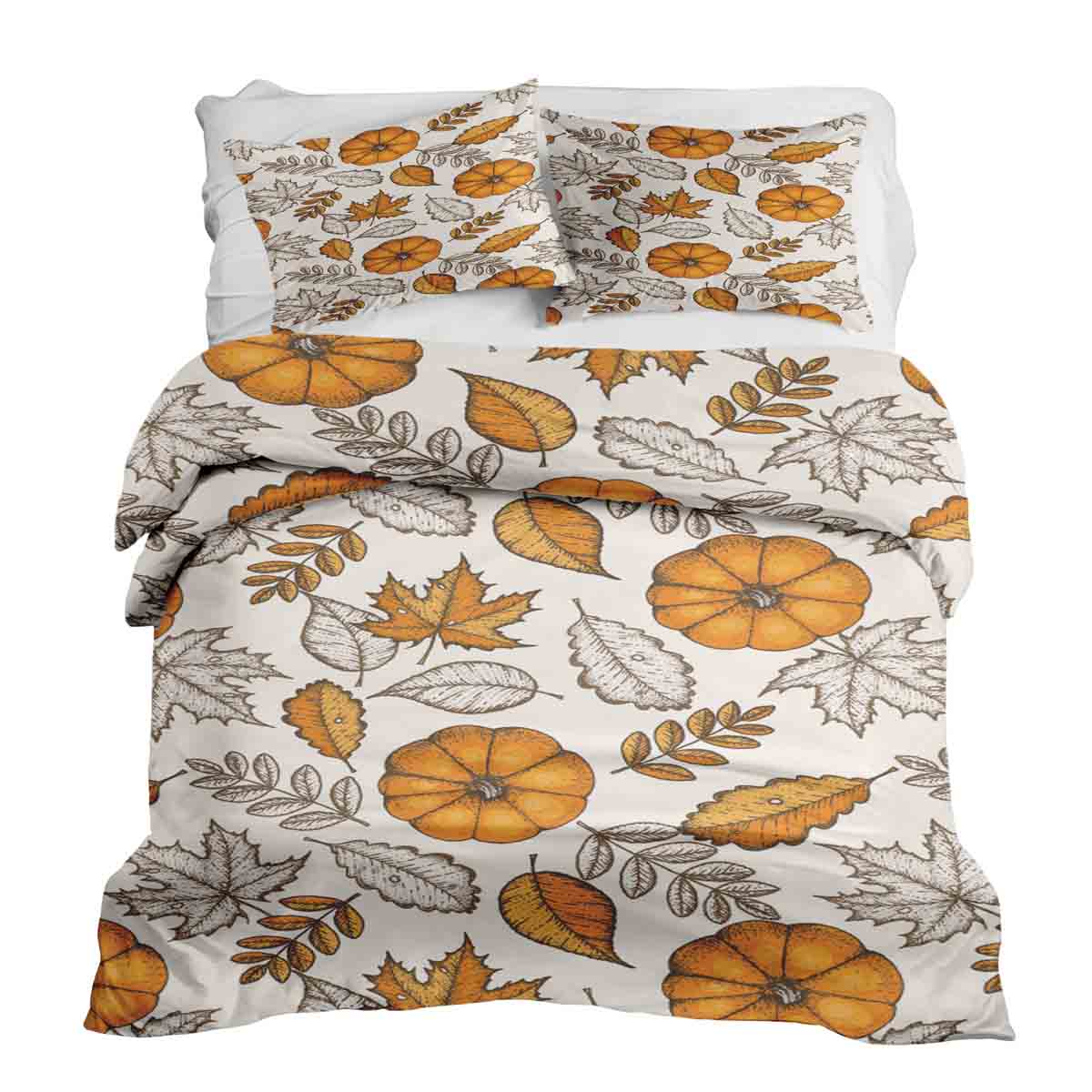 Set di biancheria da letto con coperta terapeutica bianca con foglia e zucca