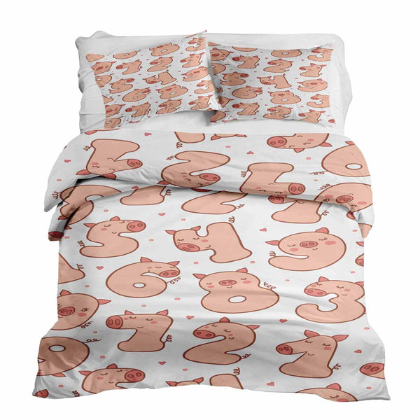Set di biancheria da letto con coperte terapeutiche bianco con numeri e maiali