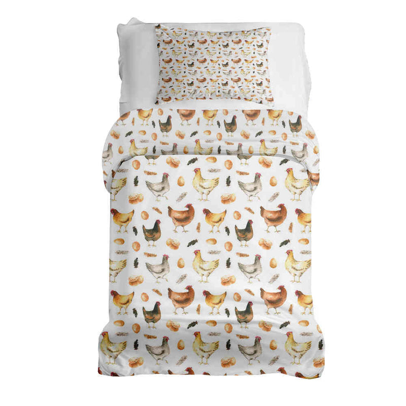 Set di biancheria da letto con coperte terapeutiche bianco con galline