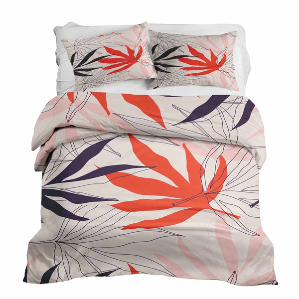Set di biancheria da letto con coperta terapeutica beige con foglie colorate