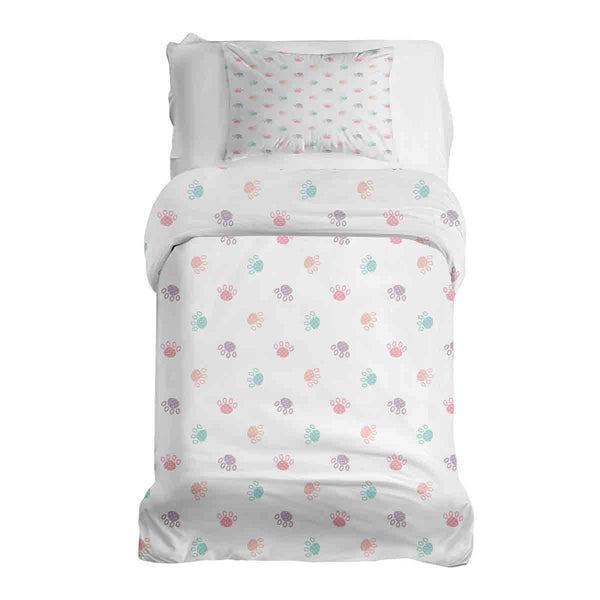 Set di biancheria da letto con coperte terapeutiche bianco con zampe colorate