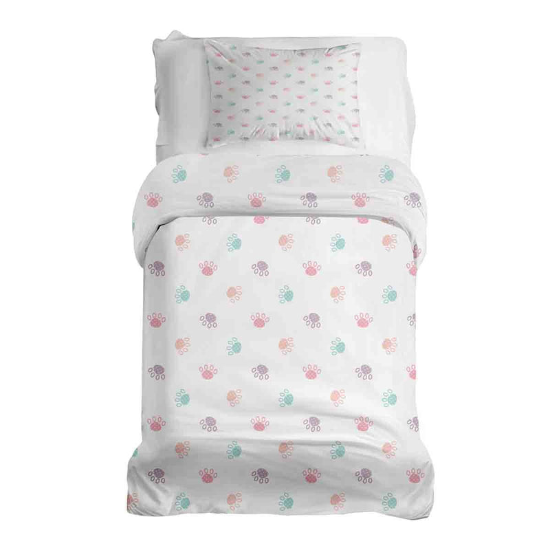 Set di biancheria da letto con coperte terapeutiche bianco con zampe colorate