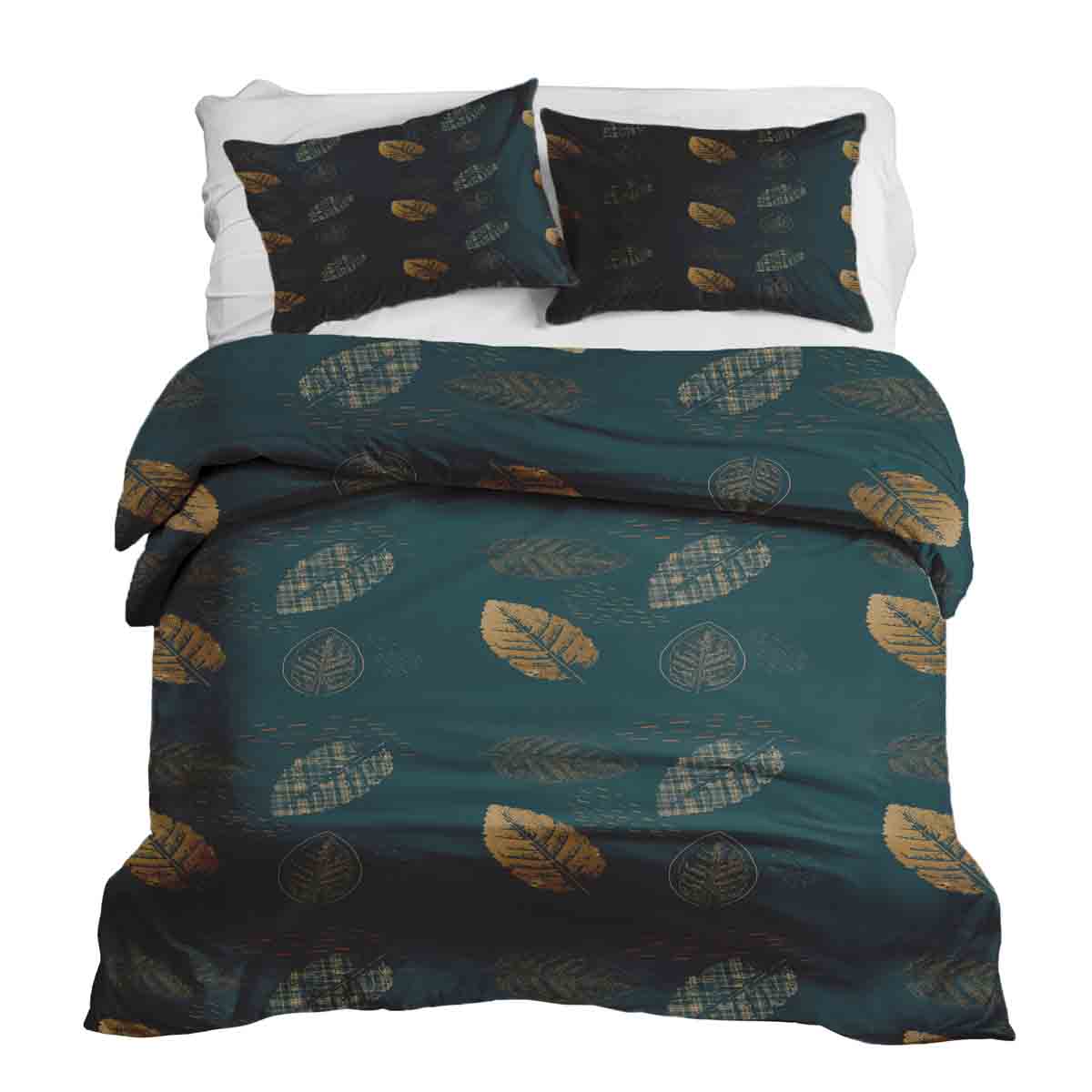 Set di biancheria da letto con coperta terapeutica verde con foglia dorata