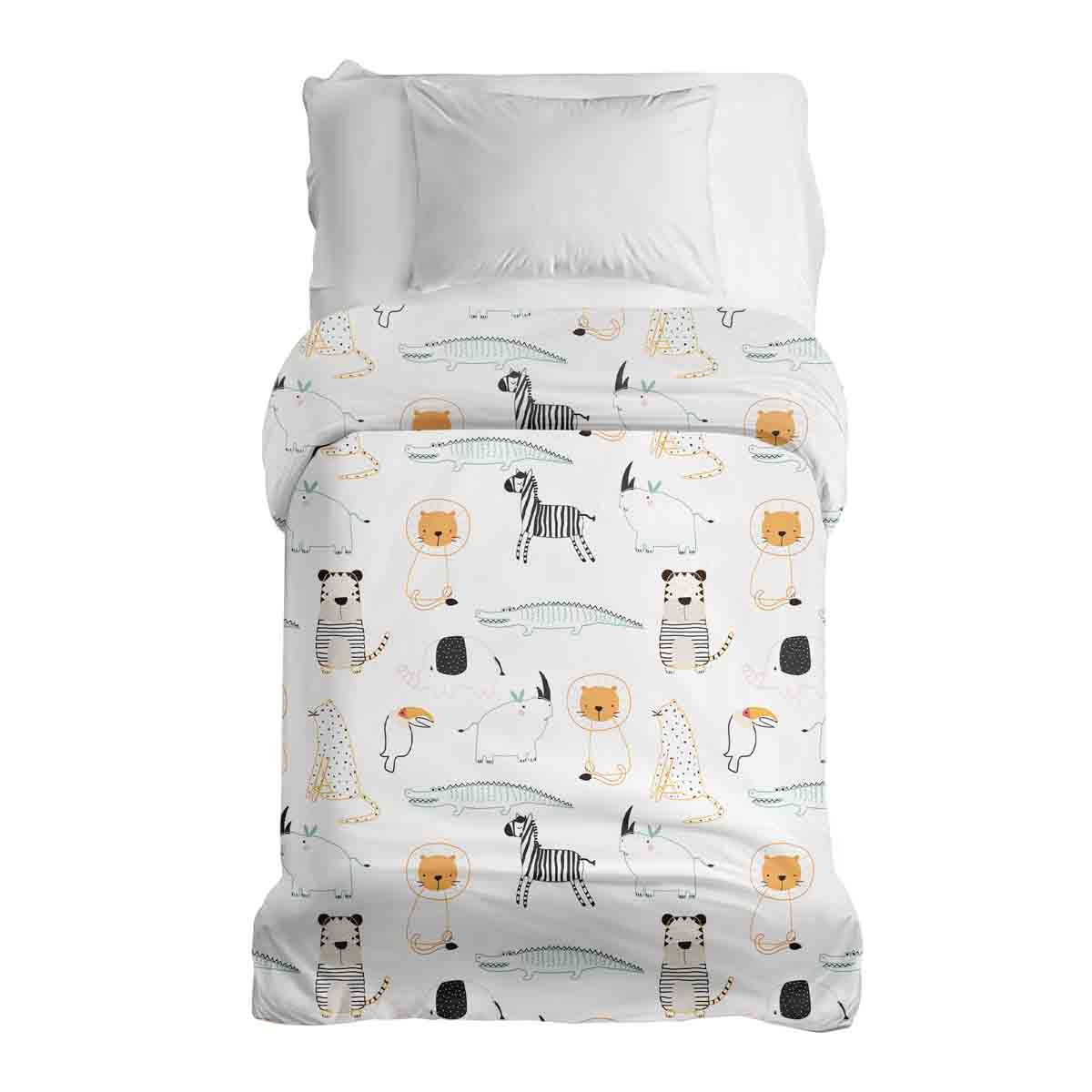 Coperta terapeutica originale - Rivestimento in cotone bianco con animali dello zoo