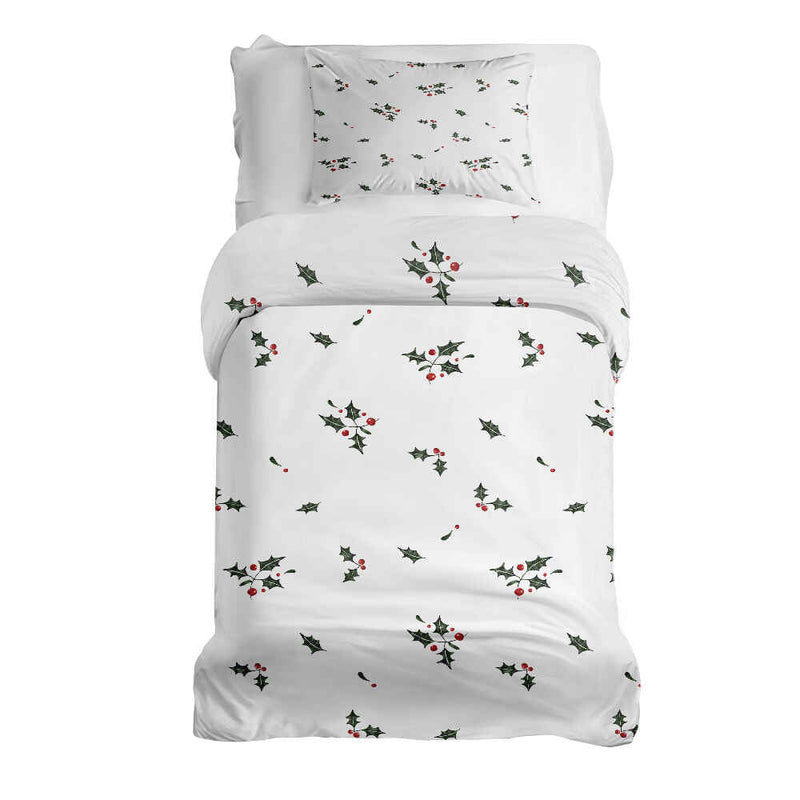 Set di biancheria da letto con coperta terapeutica bianca e rametti di vischio