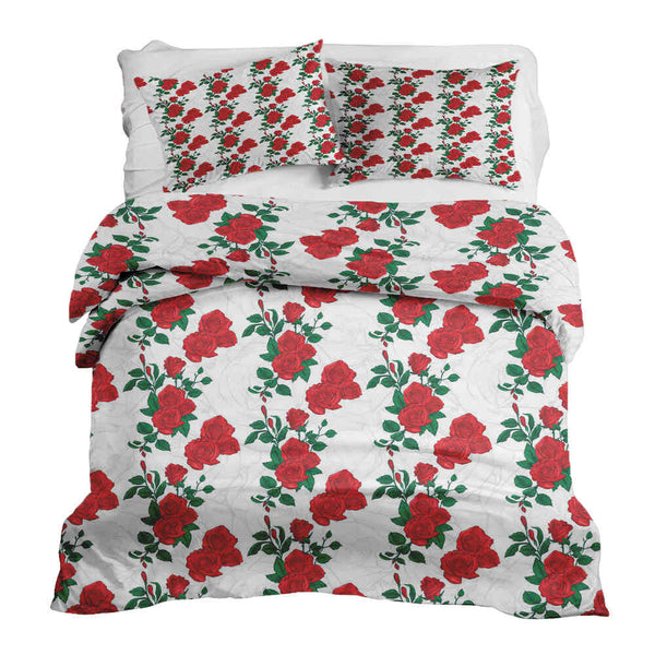 Set di biancheria da letto con coperta terapeutica bianca con cespuglio di rose