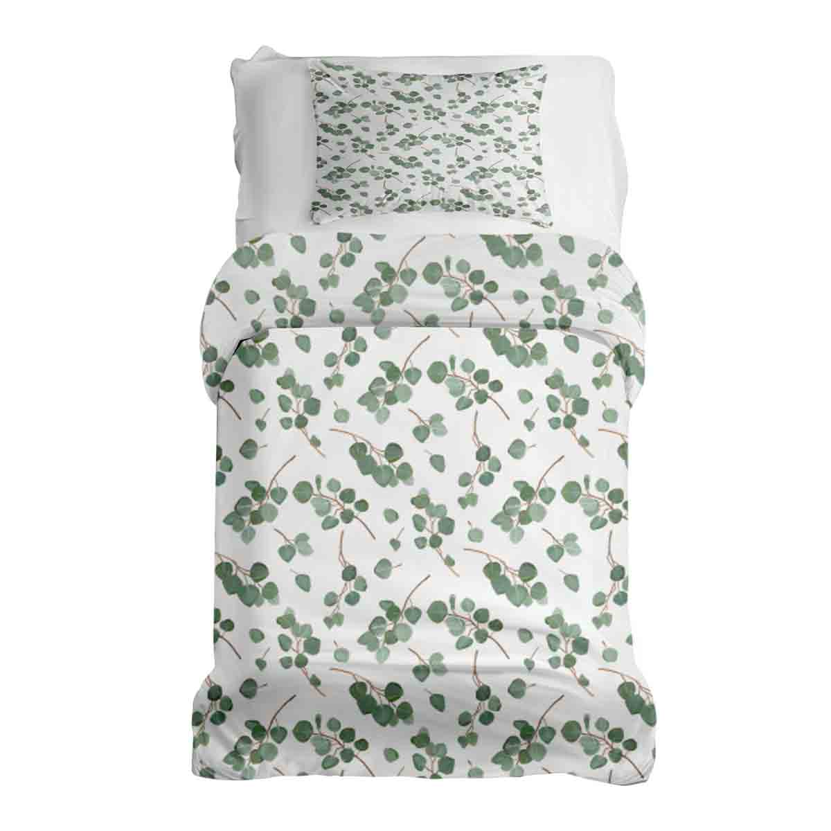 Set di biancheria da letto con coperte terapeutiche bianco con rami di eucalipto