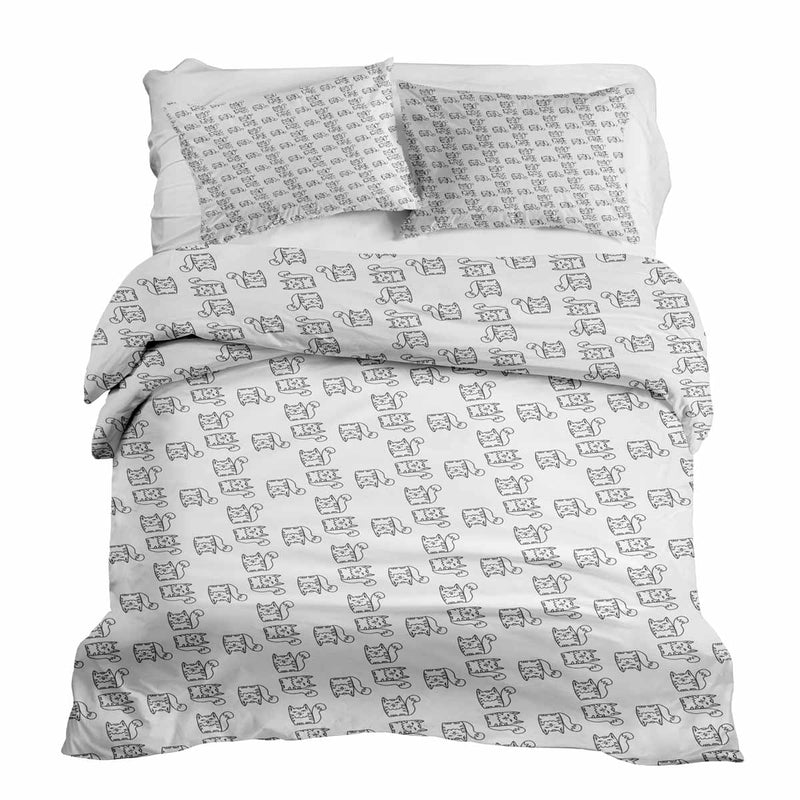 Set di biancheria da letto con coperta terapeutica bianca con gatto