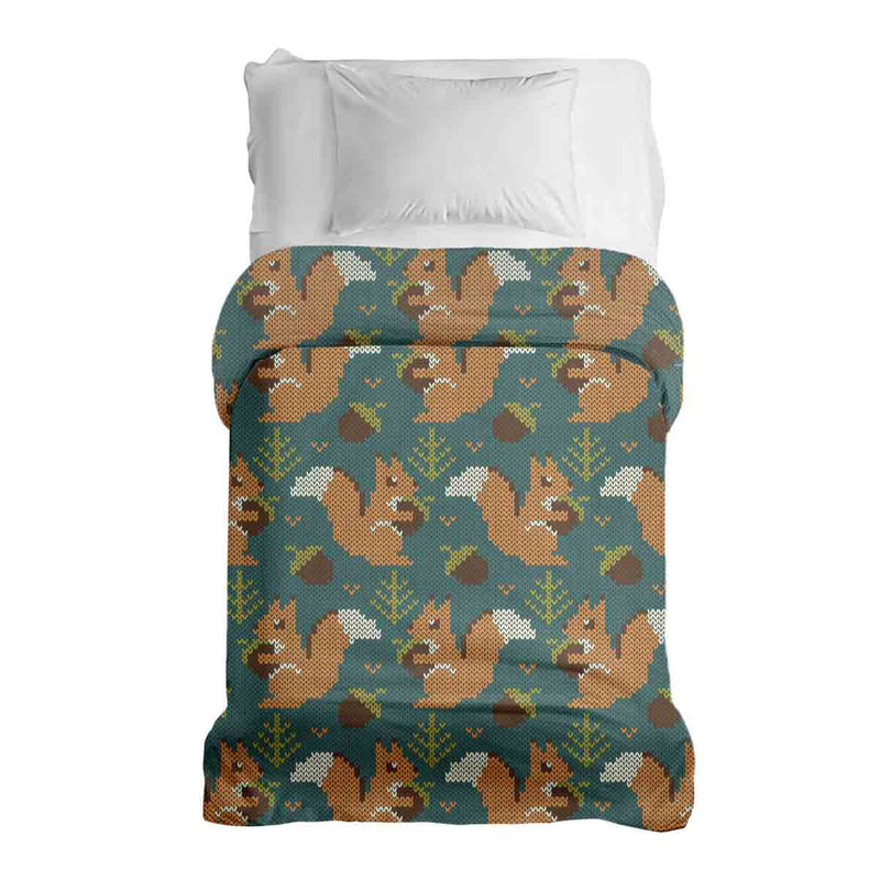 Coperta terapeutica originale - Rivestimento in cotone verde con scoiattolo