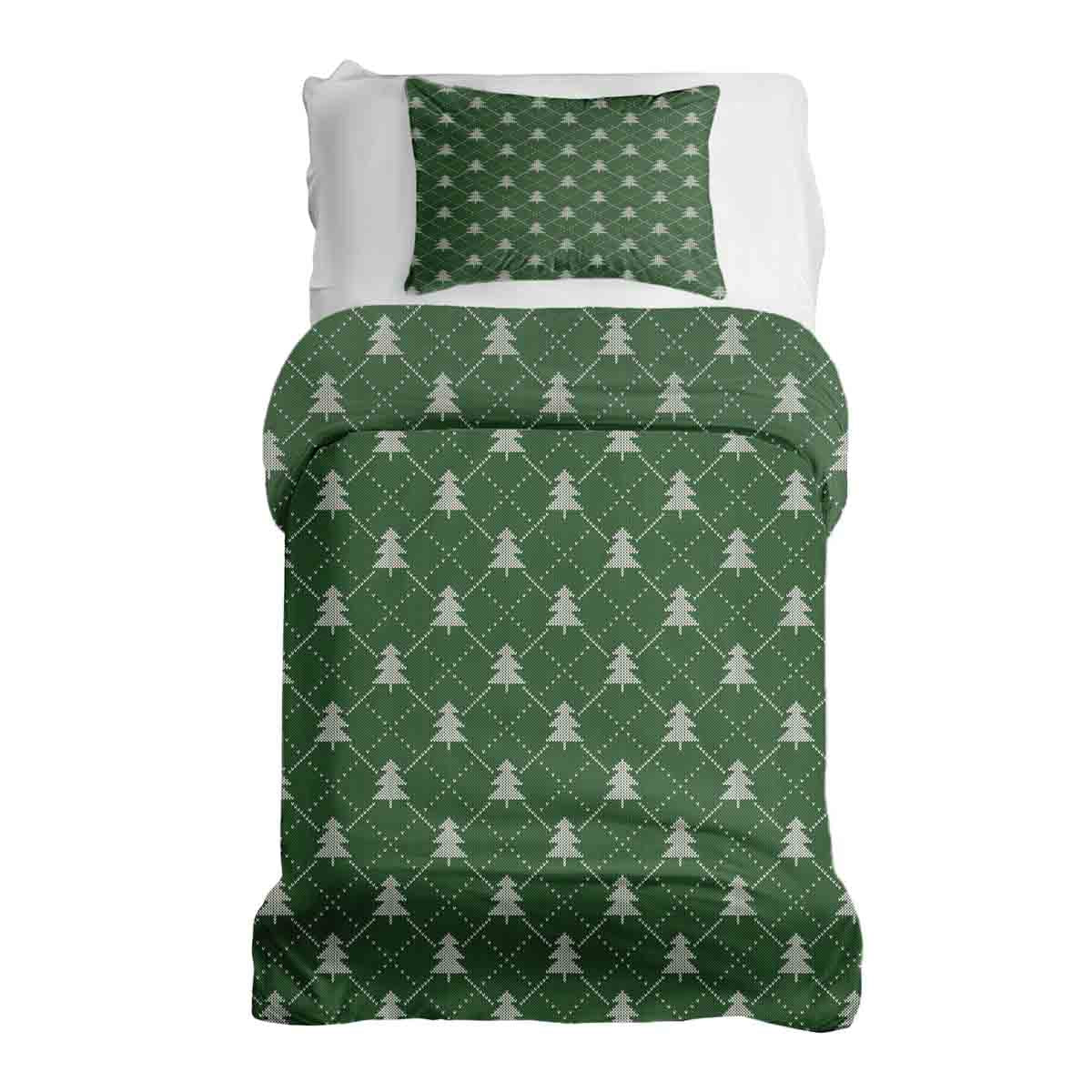 Set di biancheria da letto con coperte terapeutiche verde con alberi di abete