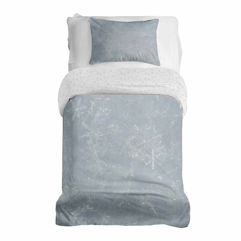 Set di biancheria da letto con coperta terapeutica grigia con fiocchi di neve