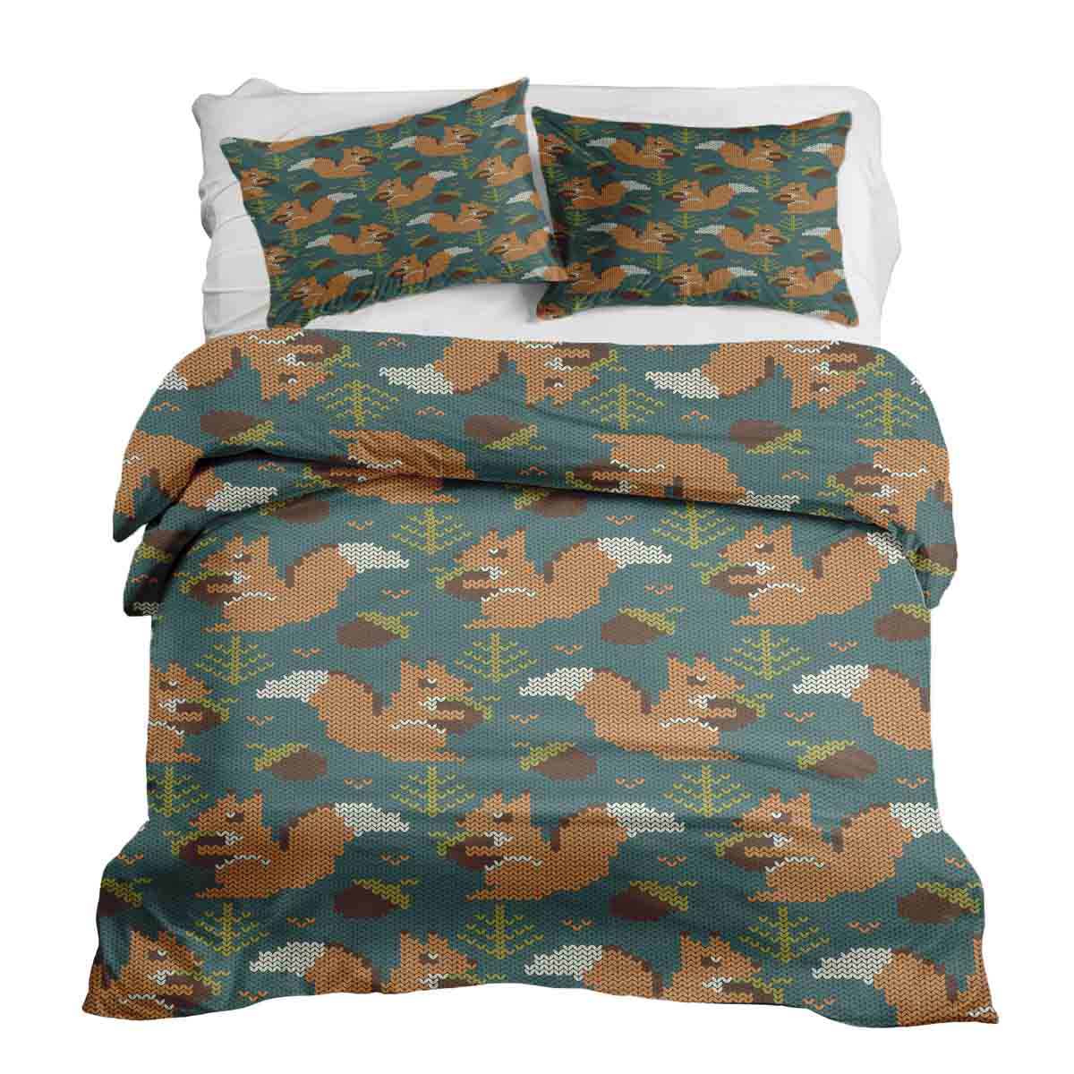 Set di biancheria da letto con coperta terapeutica verde con scoiattolo