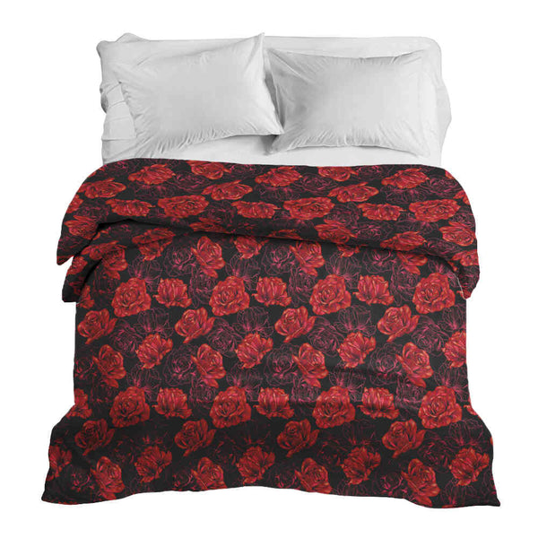 Coperta terapeutica originale - Rivestimento in cotone nero con rose rosse