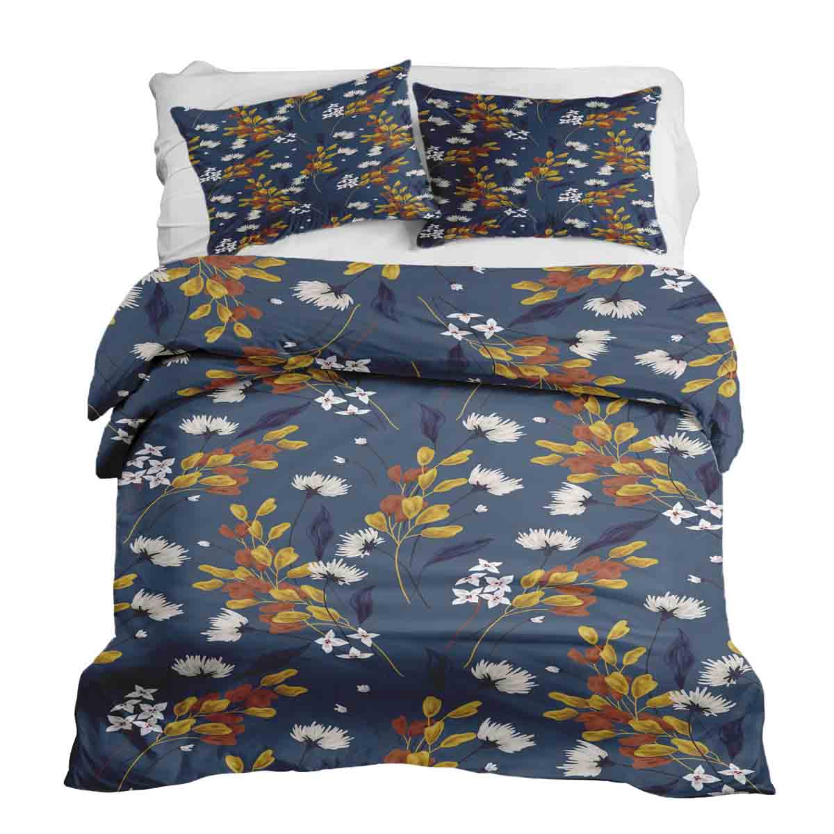 Set di biancheria da letto con coperta terapeutica blu con mazzo di fiori
