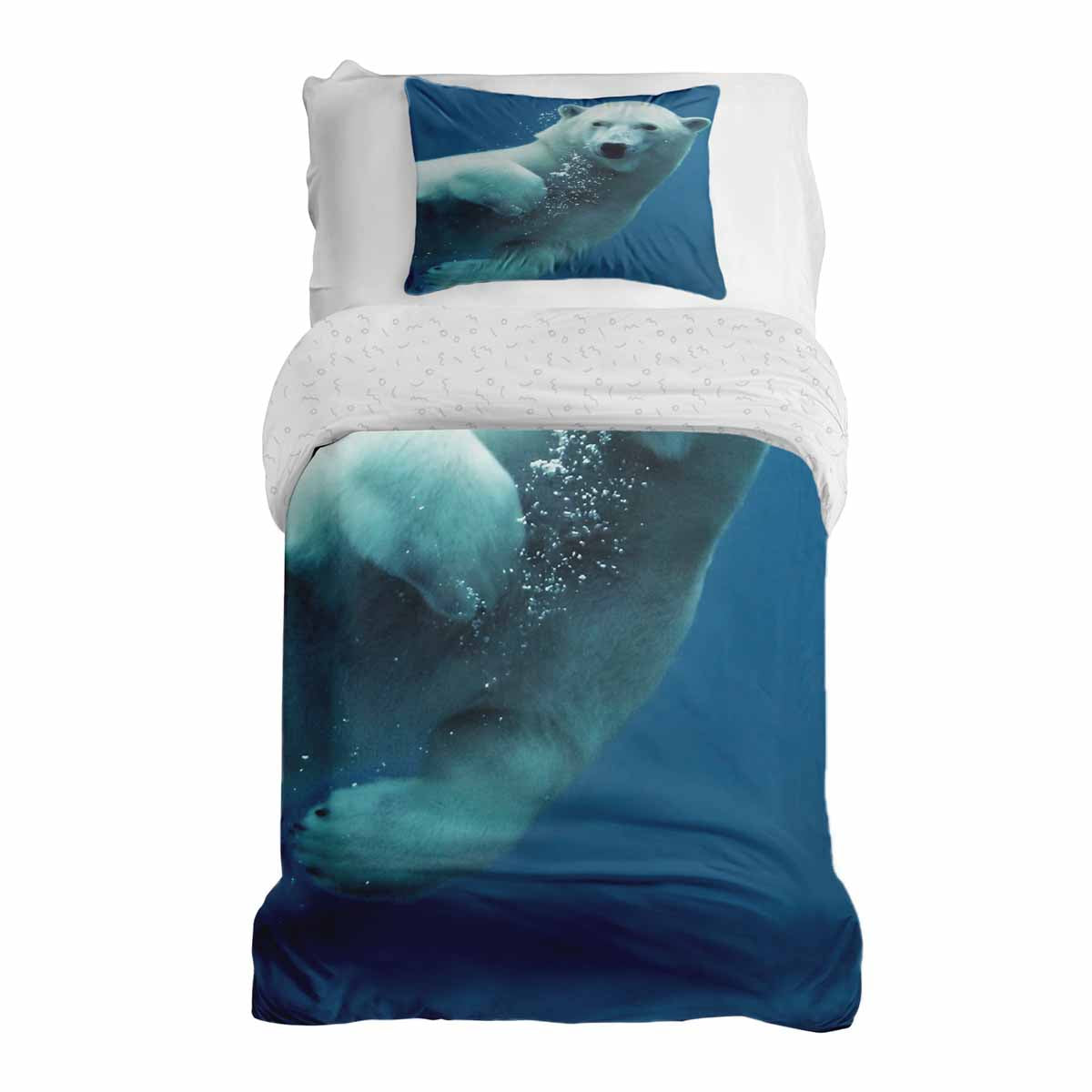 Set di biancheria da letto con coperta terapeutica blu con orso polare
