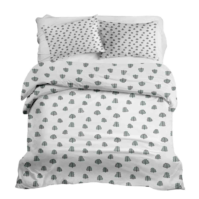 Set di biancheria da letto con coperta terapeutica bianca con alberelli