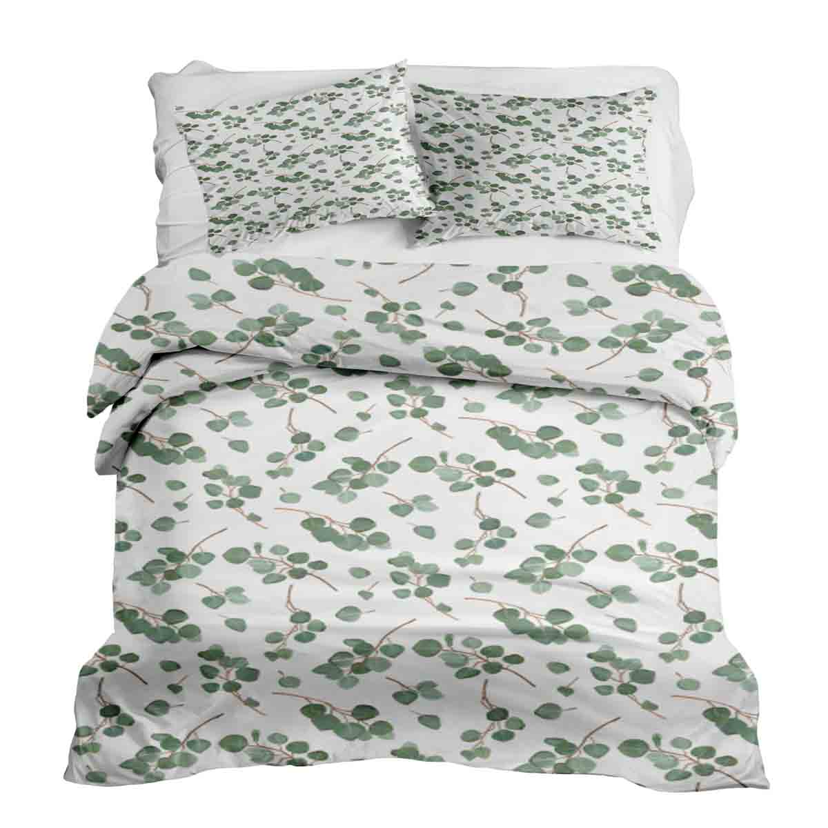 Set di biancheria da letto con coperte terapeutiche bianco con rami di eucalipto