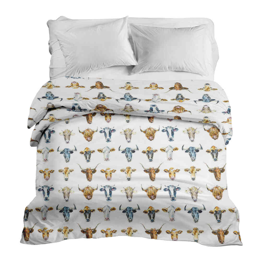 Coperta terapeutica originale - Rivestimento in cotone bianco con teste di toro