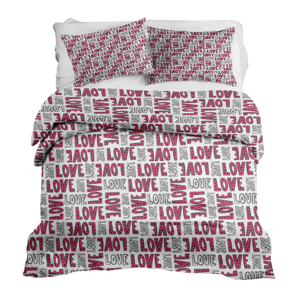 Set di biancheria da letto con coperta terapeutica bianca L.O.V.E
