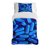 Set di biancheria da letto con coperta terapeutica blu pillole