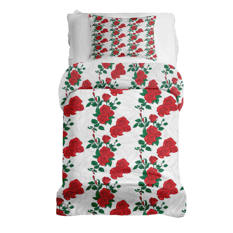 Set di biancheria da letto con coperta terapeutica bianca con cespuglio di rose