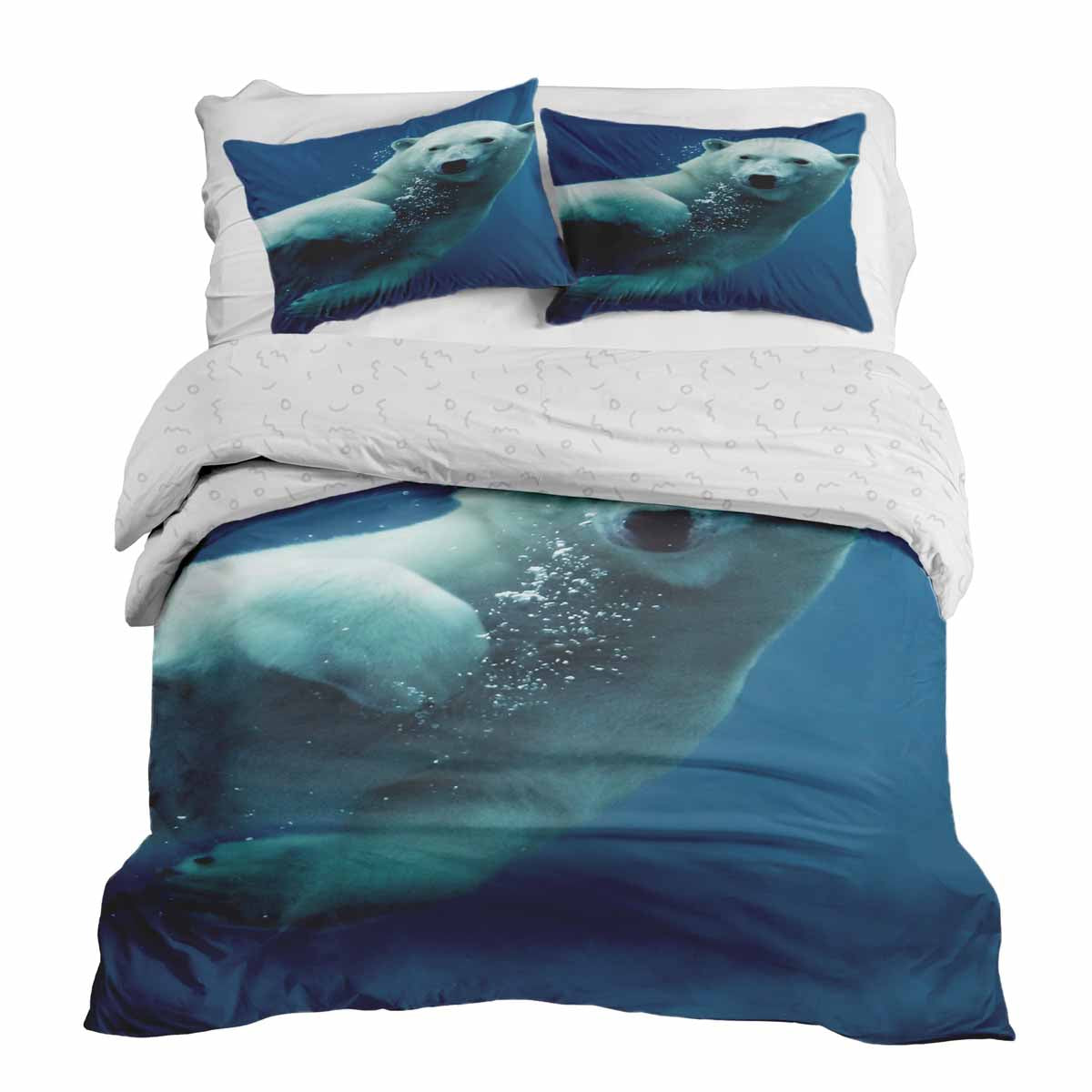 Set di biancheria da letto con coperta terapeutica blu con orso polare