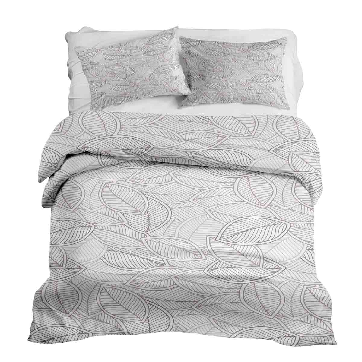 Set di biancheria da letto con coperte terapeutiche e foglie di palma grigie