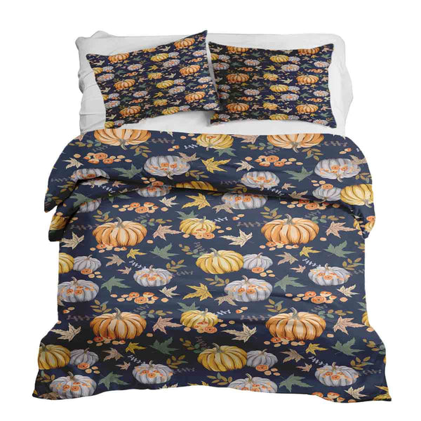 Set di biancheria da letto con coperte terapeutiche blu con zucche