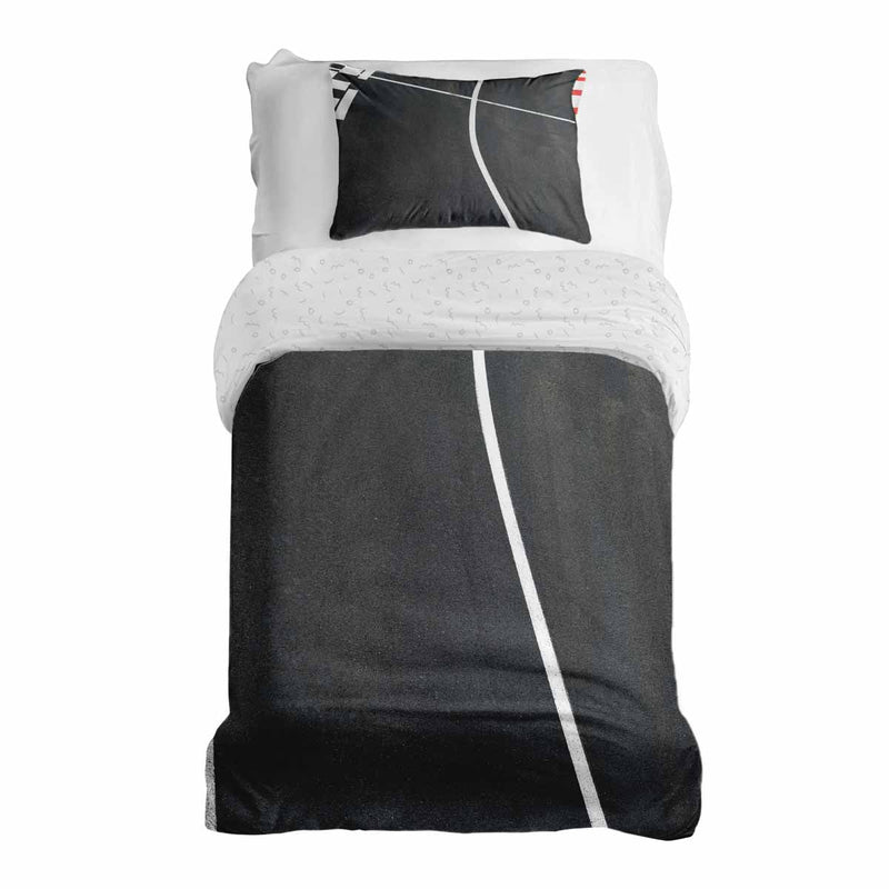 Set di biancheria da letto con coperta terapeutica grigio scuro con strisce bianche
