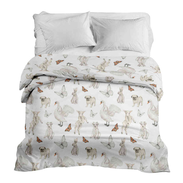 Coperta terapeutica originale - Rivestimento in cotone bianco con dolci animali