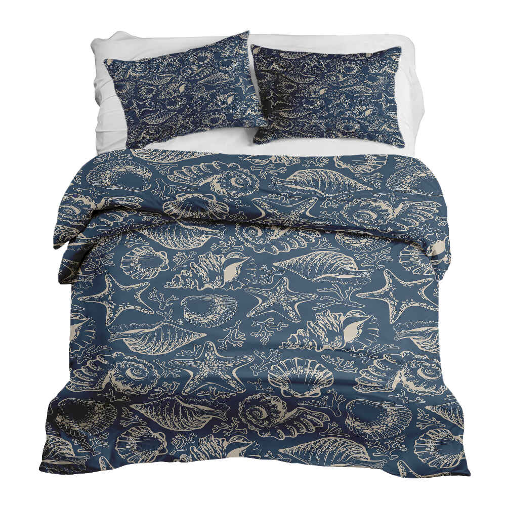 Set di biancheria da letto con coperte terapeutiche blu con conchiglie