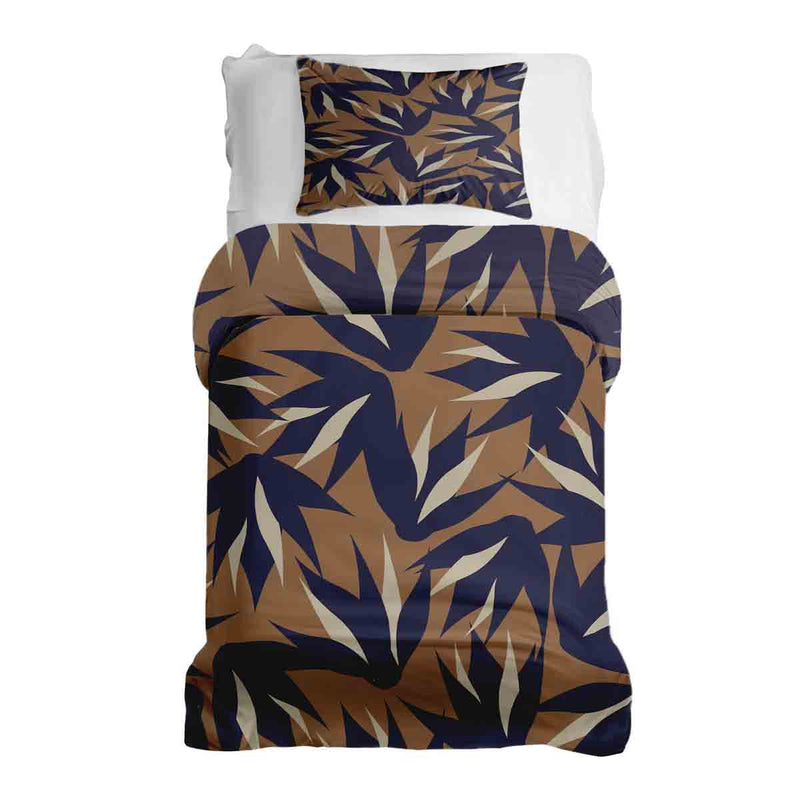 Set di biancheria da letto con coperta terapeutica marrone con foglie blu