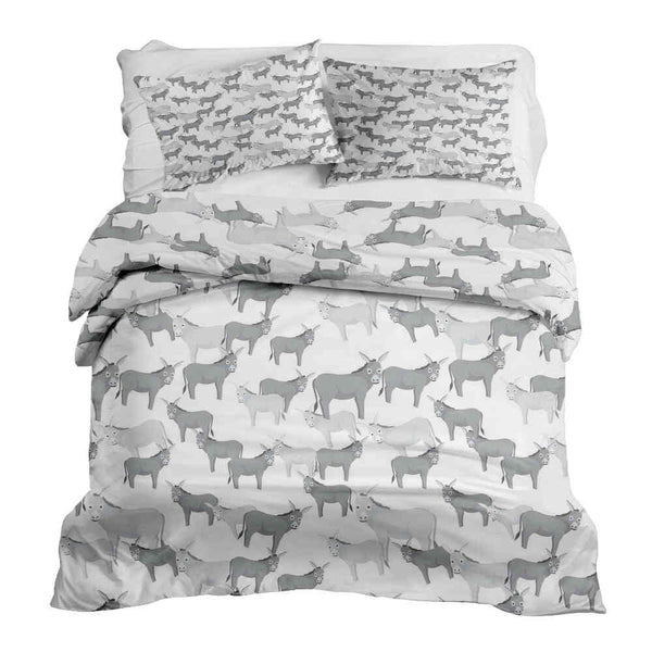 Set di biancheria da letto con coperte terapeutiche grigie con asini