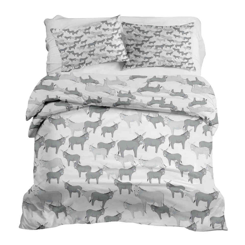 Set di biancheria da letto con coperte terapeutiche grigie con asini