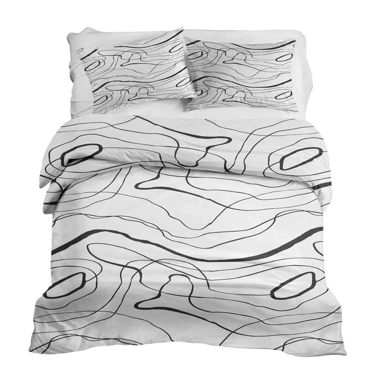 Set di biancheria da letto con coperte terapeutiche e linee serpentine nere
