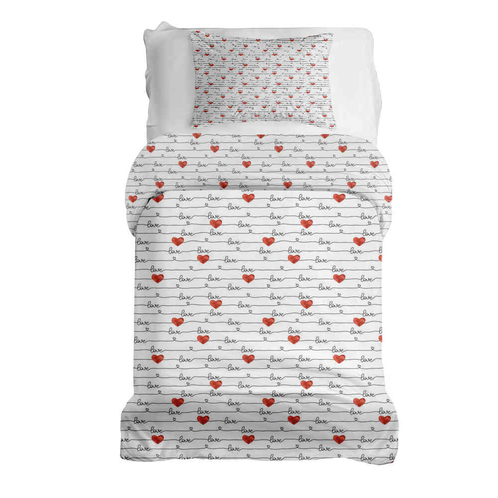 Set di biancheria da letto con coperta terapeutica bianca con scritta Love