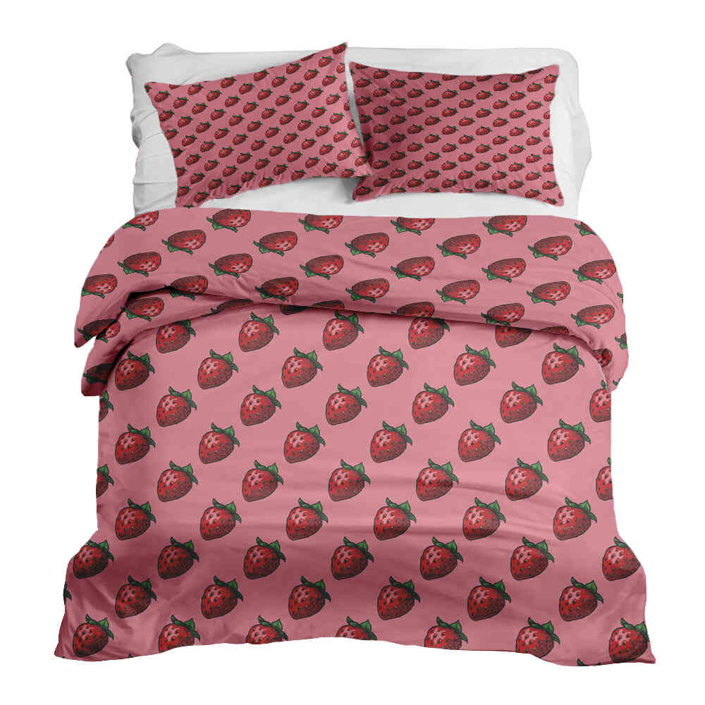 Set di biancheria da letto con coperte terapeutiche rosa con fragole