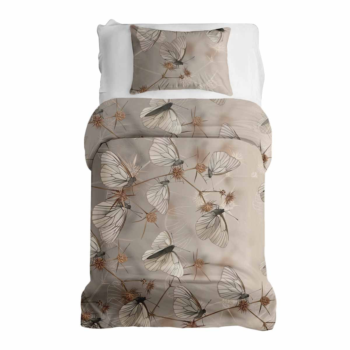 Set di biancheria da letto beige con coperta terapeutica e tarme