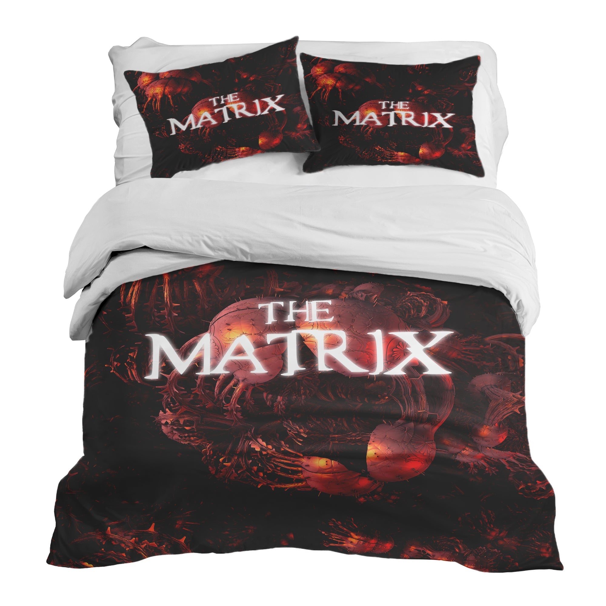 Set di biancheria da letto con coperta terapeutica rosso scritta The Matrix