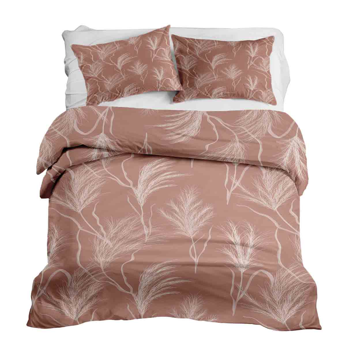 Set di biancheria da letto con coperta terapeutica rosa antico con erba della Pampas