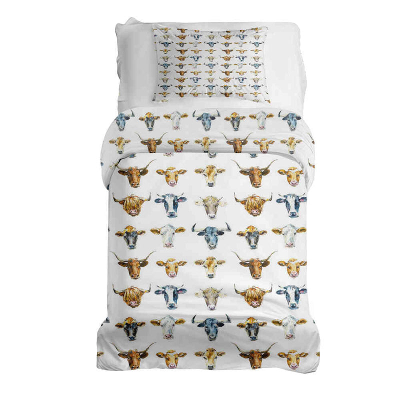 Set di biancheria da letto con coperte terapeutiche bianche con teste di toro