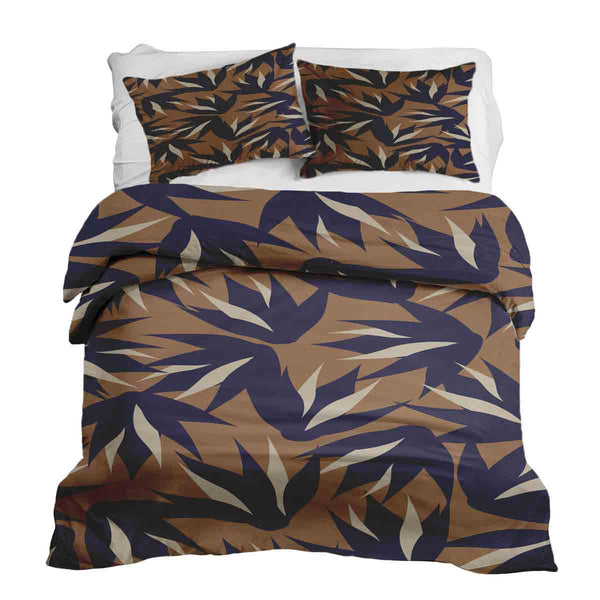 Set di biancheria da letto con coperta terapeutica marrone con foglie blu
