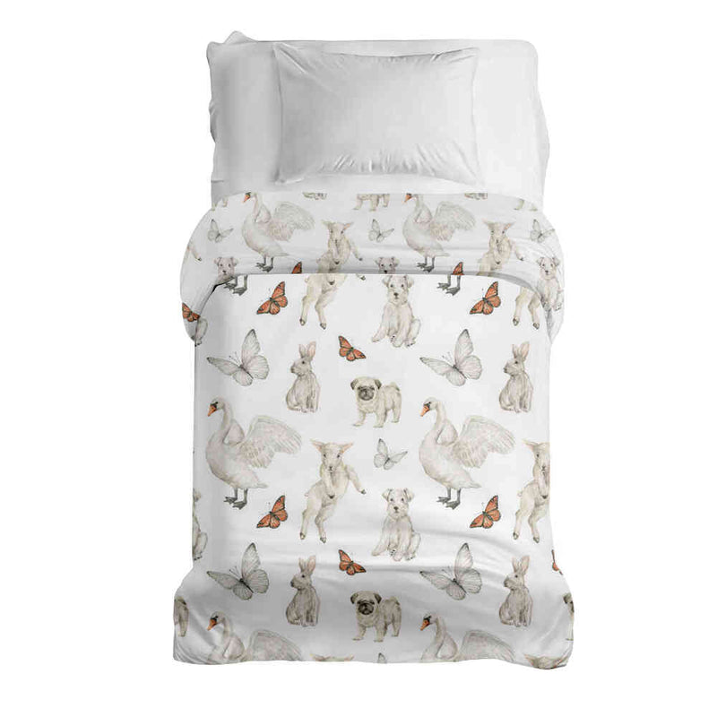 Coperta terapeutica originale - Rivestimento in cotone bianco con dolci animali