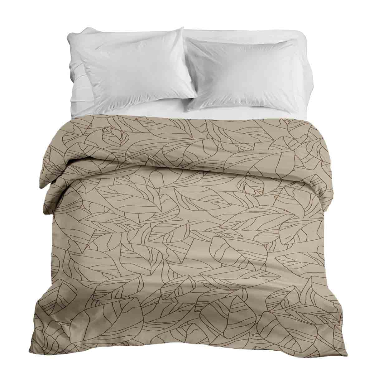 Coperta terapeutica originale - Rivestimento in cotone beige con motivo a foglia nero