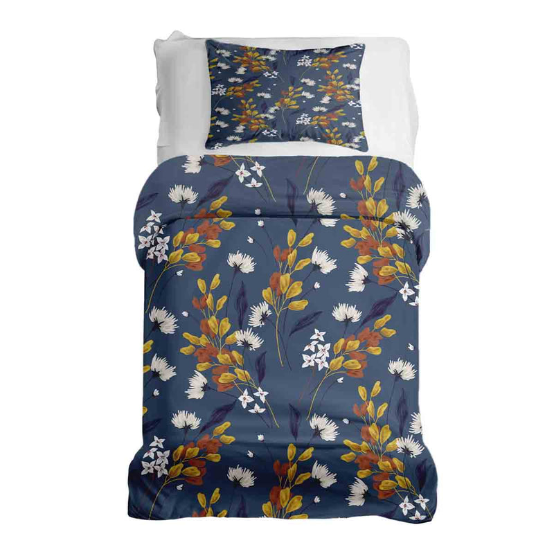 Set di biancheria da letto con coperta terapeutica blu con mazzo di fiori