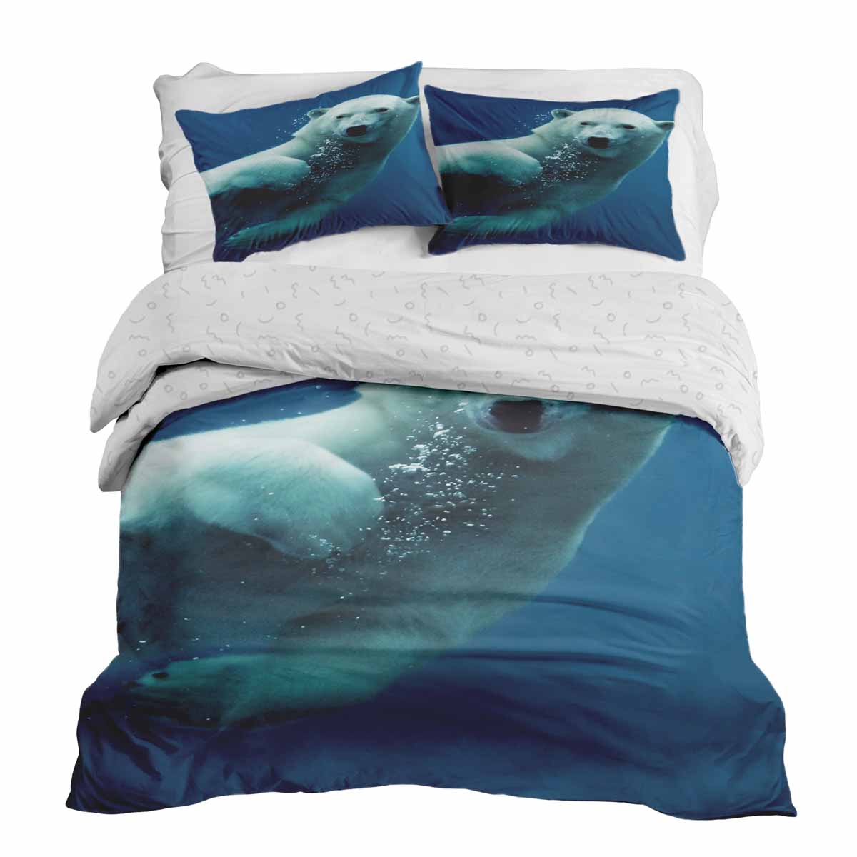 Set di biancheria da letto con coperta terapeutica blu con orso polare