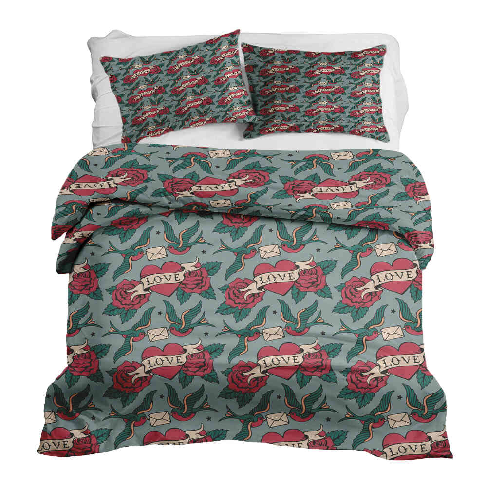Set di biancheria da letto con coperta terapeutica Love Tattoo